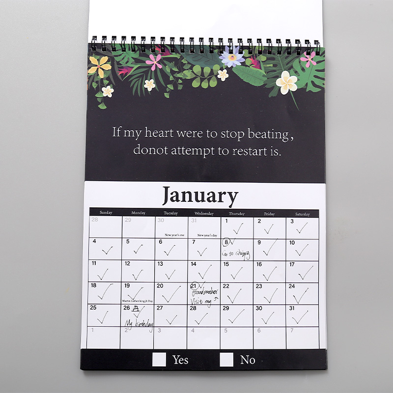 Spiraalgebonden kalender van dik papier